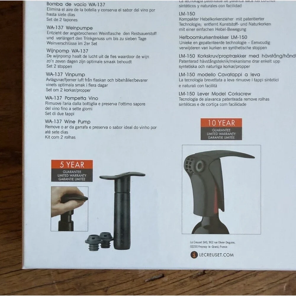 Le Creuset 5 Piece Wine Tools Gift Set GS-901 Wine Pump, Lever NEW in sealed box